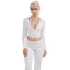 image:imageSUUKSESS Women Pilates Wrap Workout Cropped Top Ribbed Long Sleeve V Neck Tie Front Ballet Yoga Shrug BlouseWhite
