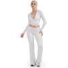 image:imageSUUKSESS Women Pilates Wrap Workout Cropped Top Ribbed Long Sleeve V Neck Tie Front Ballet Yoga Shrug BlouseWhite