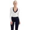 image:imageSUUKSESS Women Pilates Wrap Workout Cropped Top Ribbed Long Sleeve V Neck Tie Front Ballet Yoga Shrug BlouseWhite