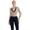 image:imageSUUKSESS Women Pilates Wrap Workout Cropped Top Ribbed Long Sleeve V Neck Tie Front Ballet Yoga Shrug BlouseKhaki