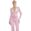 image:imageSUUKSESS Women Pilates Wrap Workout Cropped Top Ribbed Long Sleeve V Neck Tie Front Ballet Yoga Shrug BlousePink
