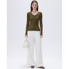 image:imageSUUKSESS Cloud Cashmere Women V Neck Fitted Long Sleeve Shirt Basic Soft Knit TopsArmy Green