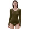 image:imageSUUKSESS Cloud Cashmere Women V Neck Fitted Long Sleeve Shirt Basic Soft Knit TopsArmy Green