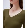 image:imageSUUKSESS Cloud Cashmere Women V Neck Fitted Long Sleeve Shirt Basic Soft Knit TopsArmy Green