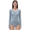 image:imageSUUKSESS Cloud Cashmere Women V Neck Fitted Long Sleeve Shirt Basic Soft Knit TopsAsh Blue
