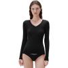 image:imageSUUKSESS Cloud Cashmere Women V Neck Fitted Long Sleeve Shirt Basic Soft Knit TopsBlack