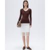 image:imageSUUKSESS Cloud Cashmere Women V Neck Fitted Long Sleeve Shirt Basic Soft Knit TopsDark Brown