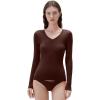 image:imageSUUKSESS Cloud Cashmere Women V Neck Fitted Long Sleeve Shirt Basic Soft Knit TopsDark Brown