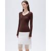 image:imageSUUKSESS Cloud Cashmere Women V Neck Fitted Long Sleeve Shirt Basic Soft Knit TopsDark Brown