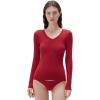 image:imageSUUKSESS Cloud Cashmere Women V Neck Fitted Long Sleeve Shirt Basic Soft Knit TopsRed