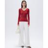 image:imageSUUKSESS Cloud Cashmere Women V Neck Fitted Long Sleeve Shirt Basic Soft Knit TopsRed