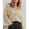 image:imageSUUKSESS Women Long Sleeve Button Down Oversized Short Cardigan Fall Loose Open Front Knit SweaterApricot