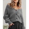 image:imageSUUKSESS Women Long Sleeve Button Down Oversized Short Cardigan Fall Loose Open Front Knit SweaterHemp Gray