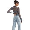 image:imageSUUKSESS Women Sexy Mesh Sheer Long Sleeve Tops Mock Neck Going Out Lace ShirtsLight Blue