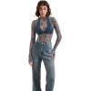 image:imageSUUKSESS Women Sexy Mesh Sheer Long Sleeve Tops Mock Neck Going Out Lace ShirtsLight Blue