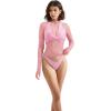 image:imageSUUKSESS Women Sexy Mesh Sheer Long Sleeve Tops Mock Neck Going Out Lace ShirtsPink