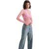 image:imageSUUKSESS Women Sexy Mesh Sheer Long Sleeve Tops Mock Neck Going Out Lace ShirtsPink