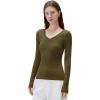 image:imageSUUKSESS Cloud Cashmere Women V Neck Fitted Long Sleeve Shirt Basic Soft Knit TopsArmy Green