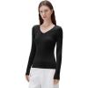 image:imageSUUKSESS Cloud Cashmere Women V Neck Fitted Long Sleeve Shirt Basic Soft Knit TopsBlack