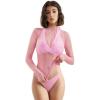 image:imageSUUKSESS Women Sexy Mesh Sheer Long Sleeve Tops Mock Neck Going Out Lace ShirtsPink