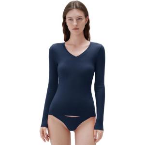 image:imageSUUKSESS Cloud Cashmere Women V Neck Fitted Long Sleeve Shirt Basic Soft Knit TopsNavy Blue
