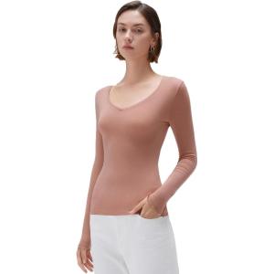 image:imageSUUKSESS Cloud Cashmere Women V Neck Fitted Long Sleeve Shirt Basic Soft Knit TopsTea Rose Pink