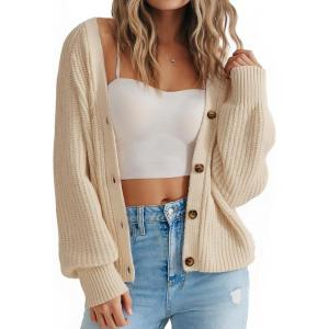 image:imageSUUKSESS Women Long Sleeve Button Down Oversized Short Cardigan Fall Loose Open Front Knit SweaterApricot
