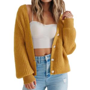 image:imageSUUKSESS Women Long Sleeve Button Down Oversized Short Cardigan Fall Loose Open Front Knit SweaterCurry Yellow