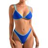 image:imageSUUKSESS Women Cheeky Thong String 2 Piece Bikini Sets Sexy High Waist Swimsuit79 Blue Color Block 2