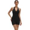 image:imageSUUKSESS Women 2 Piece Halter Open Back Workout Sets Padded Tank Top High Waisted Tummy Control Biker Shorts with PocketsBlack