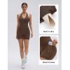 image:imageSUUKSESS Women 2 Piece Halter Open Back Workout Sets Padded Tank Top High Waisted Tummy Control Biker Shorts with PocketsBrown