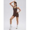 image:imageSUUKSESS Women 2 Piece Halter Open Back Workout Sets Padded Tank Top High Waisted Tummy Control Biker Shorts with PocketsBrown
