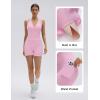 image:imageSUUKSESS Women 2 Piece Halter Open Back Workout Sets Padded Tank Top High Waisted Tummy Control Biker Shorts with PocketsPink