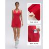 image:imageSUUKSESS Women 2 Piece Halter Open Back Workout Sets Padded Tank Top High Waisted Tummy Control Biker Shorts with PocketsRed