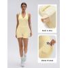 image:imageSUUKSESS Women 2 Piece Halter Open Back Workout Sets Padded Tank Top High Waisted Tummy Control Biker Shorts with PocketsYellow