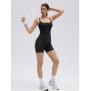 image:imageSUUKSESS Women 2 Piece Workout Sets Built in Bra Open Back Tank Tops High Waisted Biker Shorts with PocketsBlack