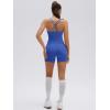 image:imageSUUKSESS Women 2 Piece Workout Sets Built in Bra Open Back Tank Tops High Waisted Biker Shorts with PocketsBlue