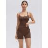 image:imageSUUKSESS Women 2 Piece Workout Sets Built in Bra Open Back Tank Tops High Waisted Biker Shorts with PocketsBrown