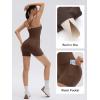 image:imageSUUKSESS Women 2 Piece Workout Sets Built in Bra Open Back Tank Tops High Waisted Biker Shorts with PocketsBrown