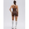image:imageSUUKSESS Women 2 Piece Workout Sets Built in Bra Open Back Tank Tops High Waisted Biker Shorts with PocketsBrown