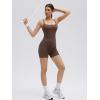 image:imageSUUKSESS Women 2 Piece Workout Sets Built in Bra Open Back Tank Tops High Waisted Biker Shorts with PocketsBrown
