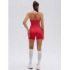 image:imageSUUKSESS Women 2 Piece Workout Sets Built in Bra Open Back Tank Tops High Waisted Biker Shorts with PocketsRed