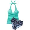 image:imageSUUKSESS Women Sexy Halter Tankini Bathing Suits Slimming Tummy Control High Waisted Swimsuits 2 Piece06 Aqua Blue Floral