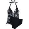 image:imageSUUKSESS Women Sexy Halter Tankini Bathing Suits Slimming Tummy Control High Waisted Swimsuits 2 Piece06 Black Floral