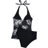 image:imageSUUKSESS Women Sexy Halter Tankini Bathing Suits Slimming Tummy Control High Waisted Swimsuits 2 Piece06 Black Floral