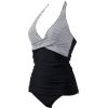 image:imageSUUKSESS Women Sexy Halter Tankini Bathing Suits Slimming Tummy Control High Waisted Swimsuits 2 Piece06 Black Striped