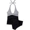 image:imageSUUKSESS Women Sexy Halter Tankini Bathing Suits Slimming Tummy Control High Waisted Swimsuits 2 Piece06 Black Striped