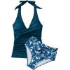 image:imageSUUKSESS Women Sexy Halter Tankini Bathing Suits Slimming Tummy Control High Waisted Swimsuits 2 Piece06 Blue Floral
