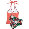 image:imageSUUKSESS Women Sexy Halter Tankini Bathing Suits Slimming Tummy Control High Waisted Swimsuits 2 Piece06 Coral Pink Leaf