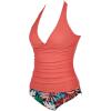 image:imageSUUKSESS Women Sexy Halter Tankini Bathing Suits Slimming Tummy Control High Waisted Swimsuits 2 Piece06 Coral Pink Leaf